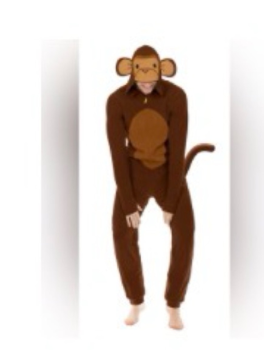 Mens or women’s Spirit Brown Monkey Onesie Halloween Costume with Hood and Ears